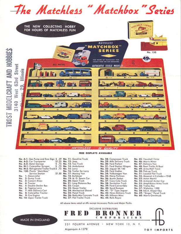 very rare Matchbox/Lesney/Bronner Dealer catalog 1959  