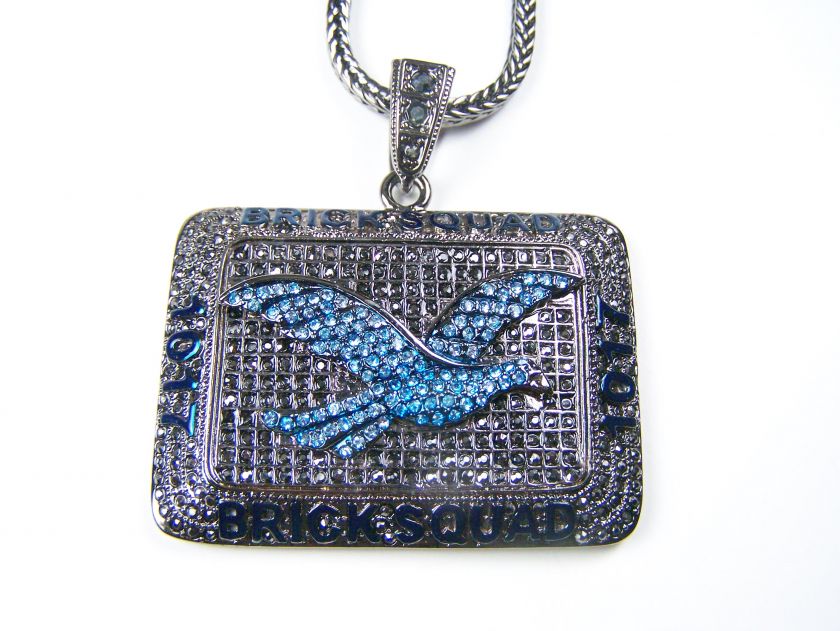 Black Gold Brick Squad Bird Rhinestones Necklace Chain  