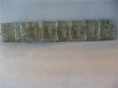 Antique Chinese Carved Immortal SilverFiligree Bracelet  