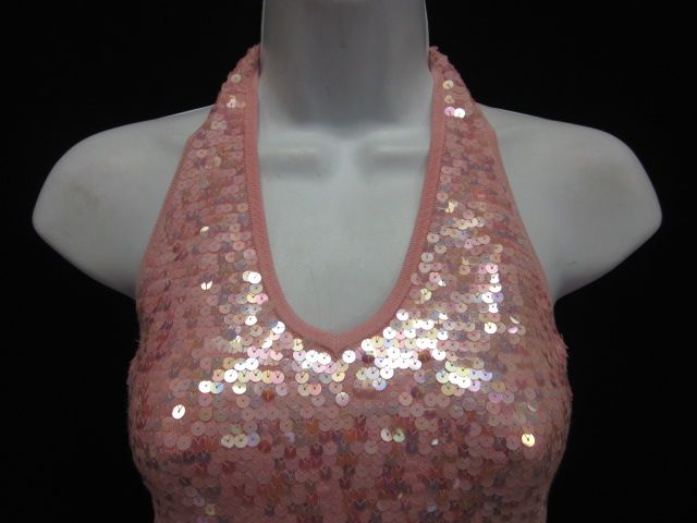 NWT ACROBAT Pink Sequin Sleeveless Halter Top Sz S  