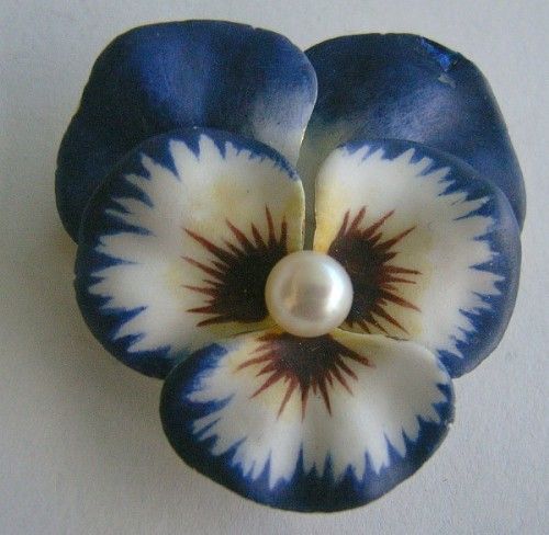 Lg Vintage 14K Gold Enameled Pansy Pin / Pendant  