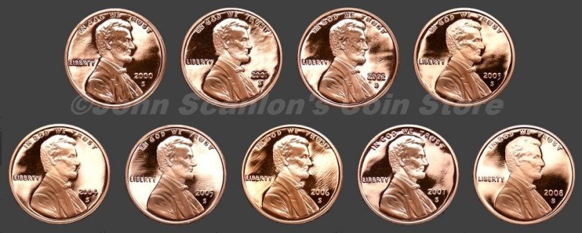 Decade of Proof Lincoln Memorial Cents 2000 2008 (9pc)  