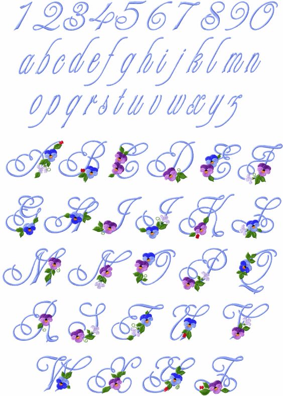 Pansies Alphabet Machine Embroidery Designs 4x4 hoop  