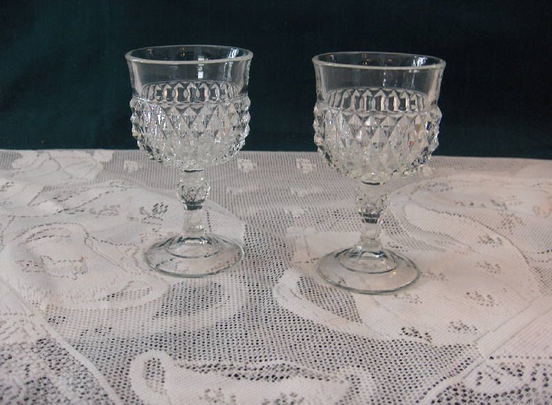 Vintage Diamond Point Wine Stemware, Indiana Glass  