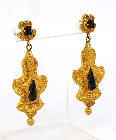 ORNATE VICTORIAN 14K GARNET NECKLACE PIN & EARRINGS SET  