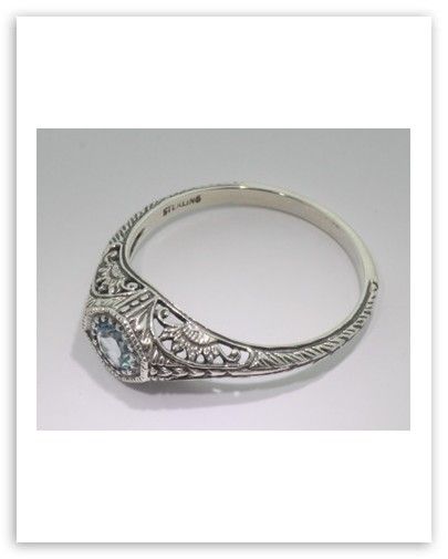 Blue Topaz Filigree Ring   Sterling Silver Size 7  