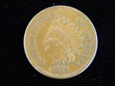 1874 1c Small Cent Indian Head Brown Unc /B 538  