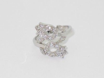 PLATINUM SILVER DIAMOND SET RIGHT HAND FLOWER RING NIB  