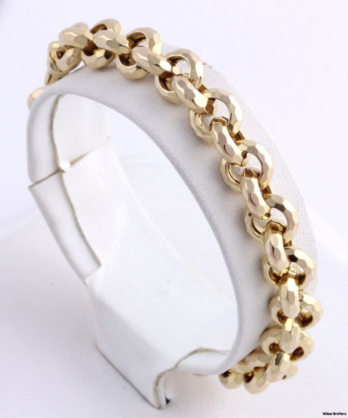 Chunky Rolo Chain Womens Bracelet   14k Yellow Gold Beveled 