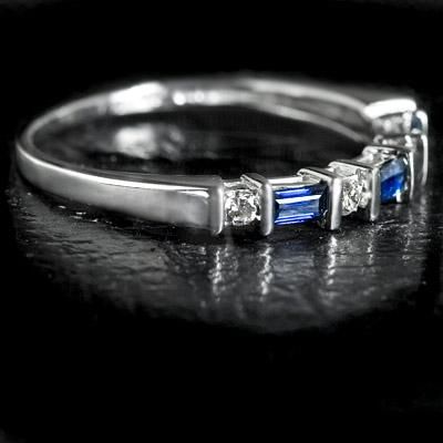 BLUE SAPPHIRE DIAMOND PLATINUM BAND VINTAGE WEDDING BAGUETTE CHANNEL 