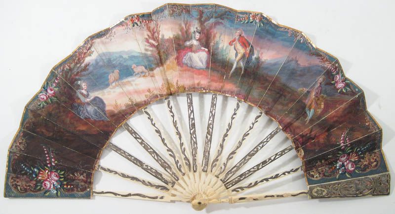   Victorian Hand Painted Folding Hand Fan, Probably French  