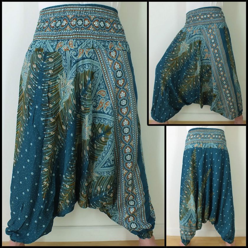 Hippy Hippie Boho Festival Peacock Genie Aladdin Harem Pants Trousers 