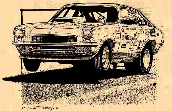 bill grumpy jenkins 1974 pro stock chevy vega print no ps 38