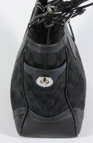 Black Coach Signature Logo Shoulder Bag Shopper Tote Purse 8K49  