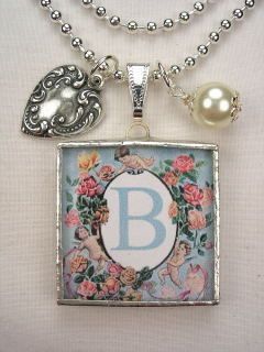 MONOGRAM INITIAL LETTER ~ B ~ HEART CHARM NECKLACE  