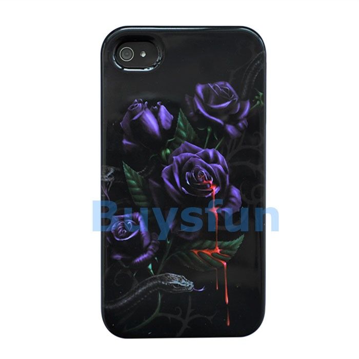 New Purple Flower Black Full Hard Cover Case Skin For Apple iPhone 4S 