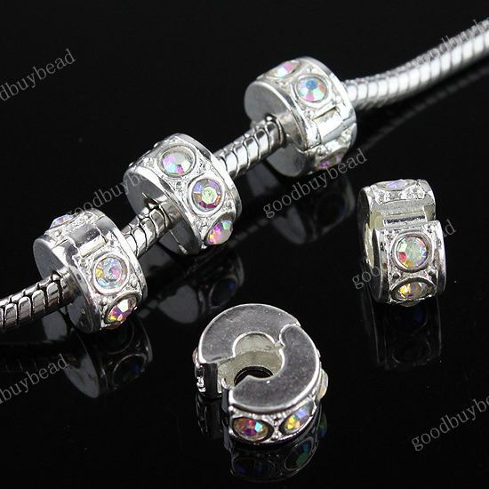 10X COLORFUL CRYSTAL SILVER STOPPER CLIP/LOCKS BEADS  