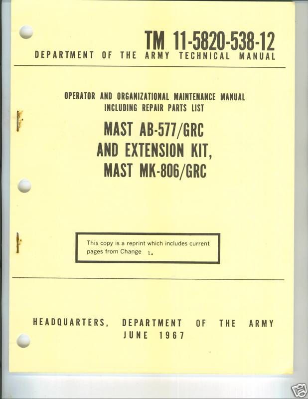 Mast AB 577,GRC, Extension Kit, MK 806, Operator/Maint  