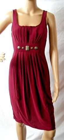 NEW METRO 7 Scoop Neck Pleated JERSEY DRESS CRIMSON M  