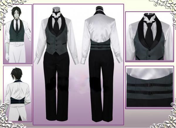 Black Butler II 2 Kuroshitsuji Sebastian Cosplay Costume Suit Set 