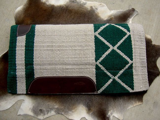 WOOL WESTERN SHOW TRAIL SADDLE FUR PAD GREEN CREAM TACK  