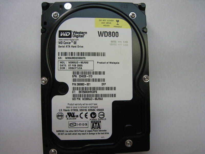 WD800 WD800JD 60JRA0 DCM HSBAYTJCA 80GB SATA HD  