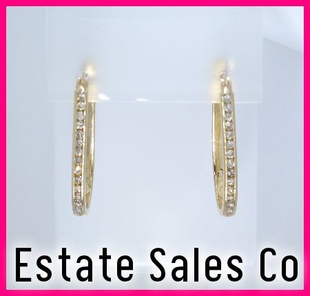 14ky Gold Round Diamond Oval Dangle Hoop Earrings .56ct  