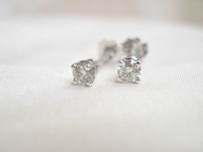 VINTAGE 14K GOLD DIAMOND SOLITAIRE STUD EARRINGS Signed IKS  