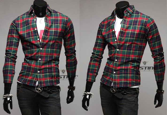   Mens Luxury Casual Gird Slim Fit Stylish Dress Shirts 12 Color 4 Size