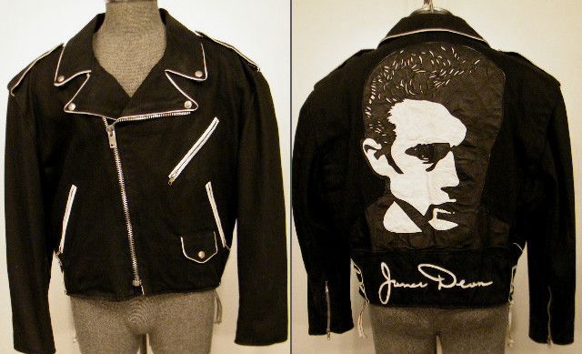 JEFF HAMILTON BLACK LEATHER & DENiM JAMES DEAN ROCKABiLLY BiKER JACKET 