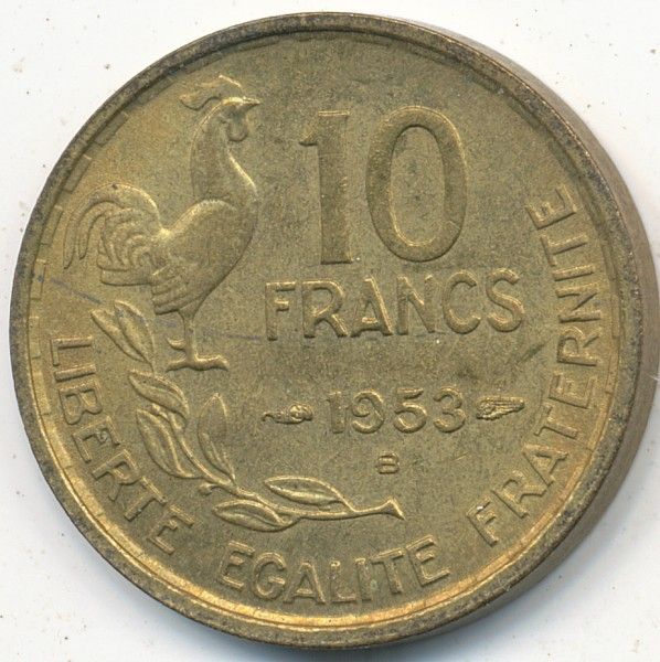 FRANCE   1953 B, 10 Francs   KM# 915.2  