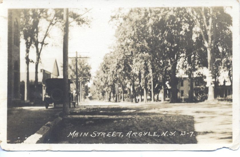 MAIN STREET REAL PHOTO POSTCARD ARGYLE NEW YORK OLD CAR 1925  