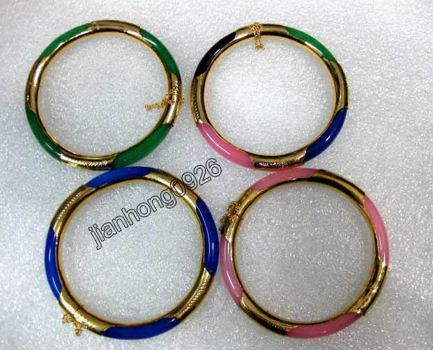 Noblest 4pcs Wholesale yellow Gold Filled Natural Jade Bangle  