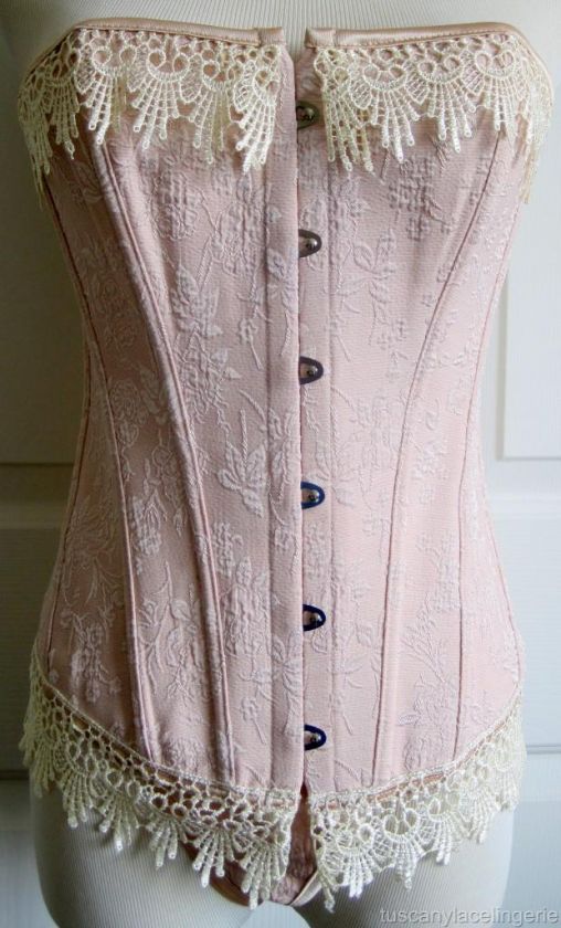 Vintage Lace Detail Steel Boned Corset w/Lace Up Back  