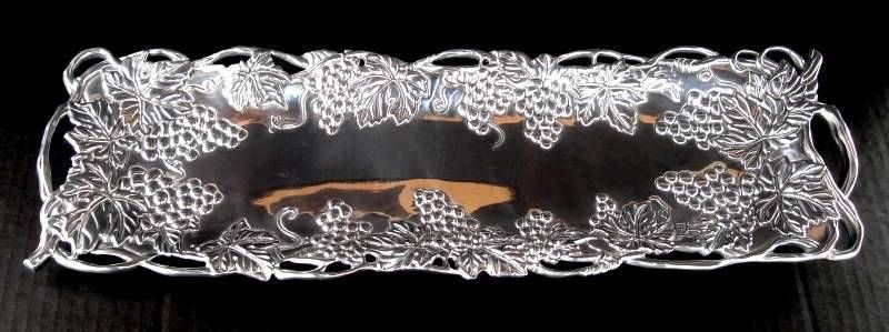 Ornate Retired ARTHUR COURT 19 Long x 6 Wide Grapes Aluminum Tray 