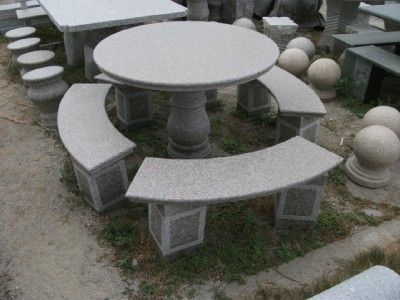 SOLID ROUND GRANITE TABLE AND BENCHES GTS1  