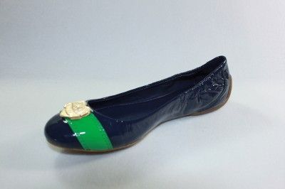 NEW COACH WOMENS TYLER PATENT LEATHER BLUE GREEN SHOE FLAT SANDAL 