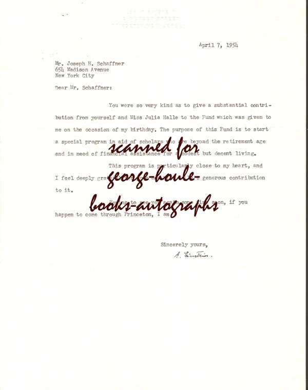 ALBERT EINSTEIN. Typed Letter Signed (A. Einstein) in black fountain 