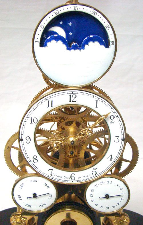   SILK STRING PINWHEEL MOON DIAL CALENDAR FUSEE CHAIN SKELETON CLOCK