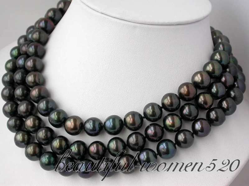 LONG 50 12mm round Tahitian black FW pearl necklace  