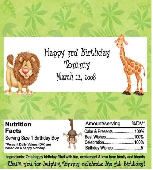 Zoo Animals Birthday Candy Wrappers Party Favors Custom  