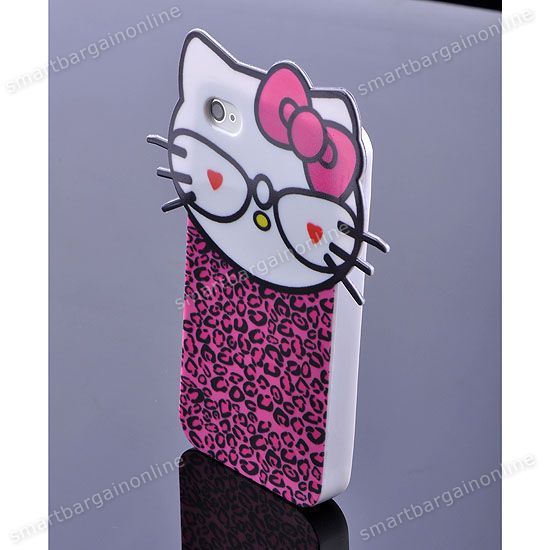   Hellokitty Fuxia Leopard Back Skin Cover Case For Apple iphone4 4S 4G