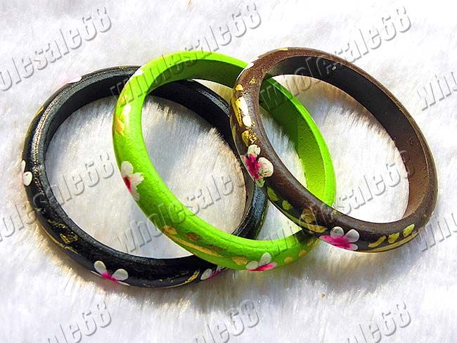 FREE 24pcs flower wood craft handwork bracelet bangle  