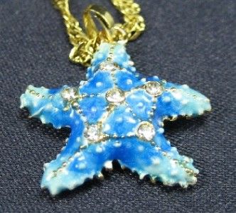 Turquoise Starfish Bejeweled Trinket Box w Necklace  