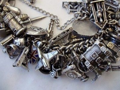 VTG SILVER WWII LONDON BLAZE BLITZ ARMY MILITARY CHARM BRACELET 216 GR 