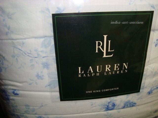 NEW RALPH LAUREN WILLOW GROVE BLUE ROSES KING COMFORTER SET 3 P WHITE 