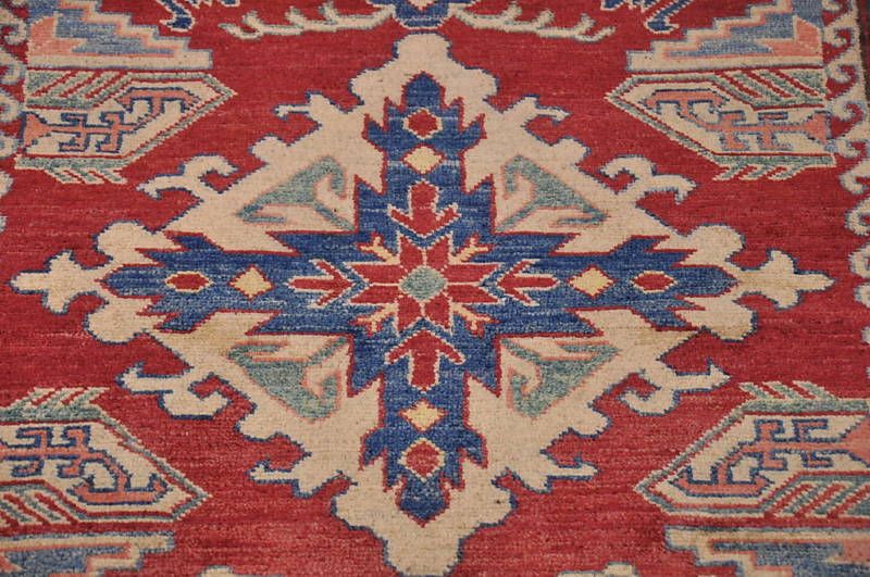 TRIBAL 4x6 KAZAK HANDMADE KNOTTED WOOL AREA RUG RED  