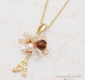 1058 Korean fashion Eiffel Tower and bow necklace  