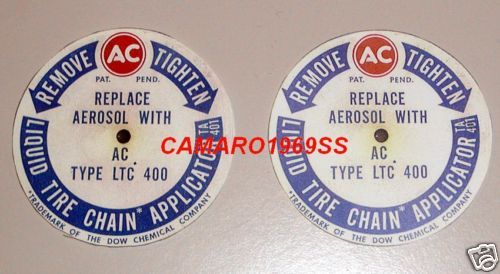 1969 Camaro Z28 SS Chevelle Liquid Tire Chain Labels  