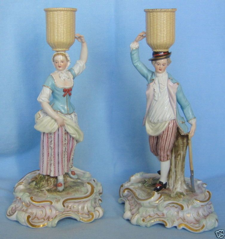 Fine Pair of Meissen 19th Century German Candlesticks  